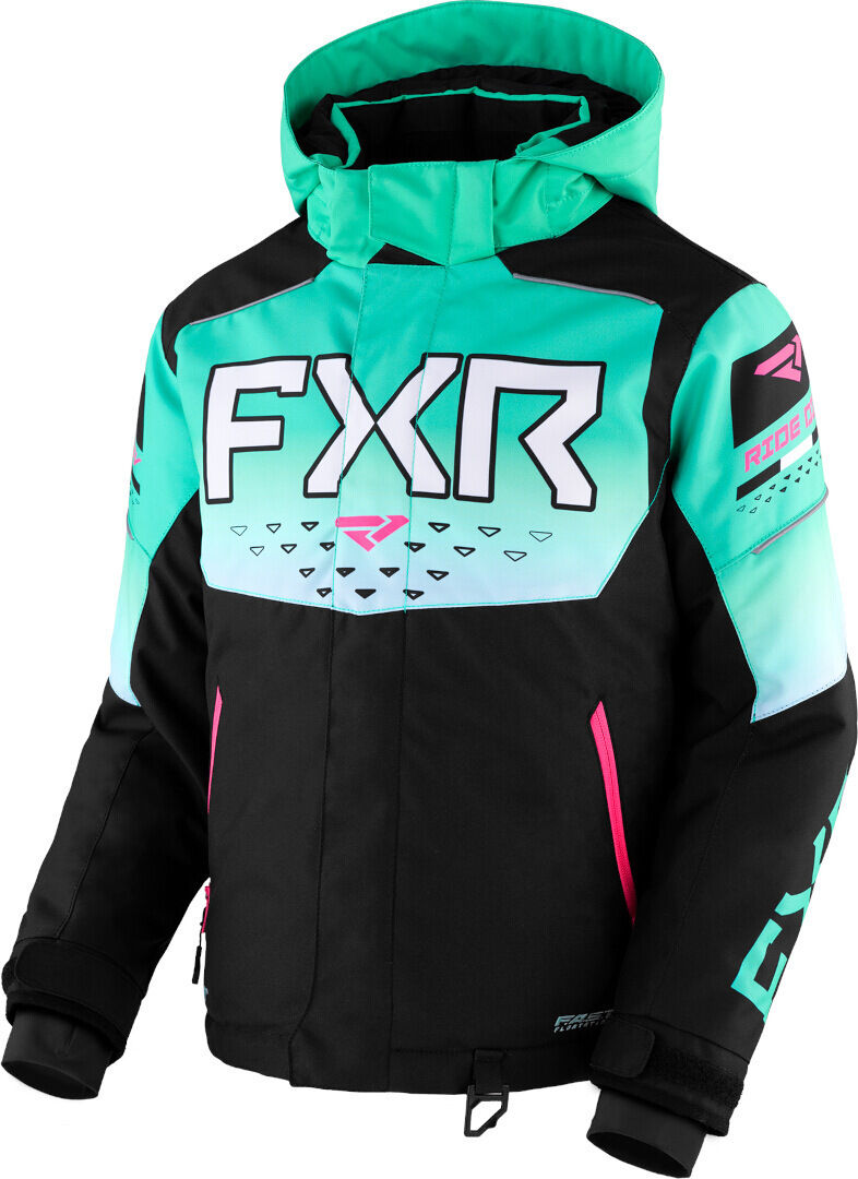 FXR Helium 2023 Giacca da motoslitta giovanile Nero Bianco Verde XS 32 42