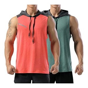 Allthemen Heren Vest Running Mouwloos T-Shirt Gym Tank Top Singlet Sneldrogend Sport Training Vest, #18 Oranje+groen, XL