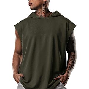 Générique 2024 AI Heren Fitness T-Shirt Training Sweater Sport Vrije Tijd Mouwen Vest met Capuchon Effen Kleur Vest voor Heren Basic T-shirts Heren, Groen, M