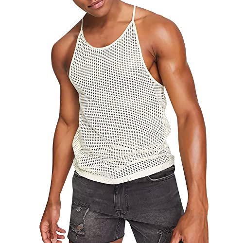 Generic Mannen Casual Tank Tops Mode Tops Vest Nieuwe Senior Sexy Slanke Uitgeholde Mannen T-shirt Mannen Losse 100 Sling Vest Mannen T-shirts Mannen, Wit, XL