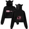 ExaRp Blackpinks Cat Ear 3D Print Hoodie Anime Pullover Lange Mouw Sweatshirts Sportkleding, Zwart 1, XS