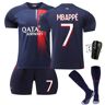 ASKAWTE PSG Mbappé Voetbaltenue -voetbalkleding, shirt met korte mouwen en shorts, sokken, scheenbeschermer,set voor volwassenen en kinderen (23/24Home-Mbappé7,6XS)