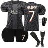 ASKAWTE PSG Mbappé Voetbaltenue -voetbalkleding, shirt met korte mouwen en shorts, sokken, scheenbeschermer,set voor volwassenen en kinderen (23/24Away1-Mbappé7,XS)