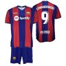 Futbol Club Barcelona T-shirt en broek Lewandowski 9 eerste team seizoen 2023/2024 officiële replica met licentie kind, Blauw / rood (azulgrana), 10 Jaar