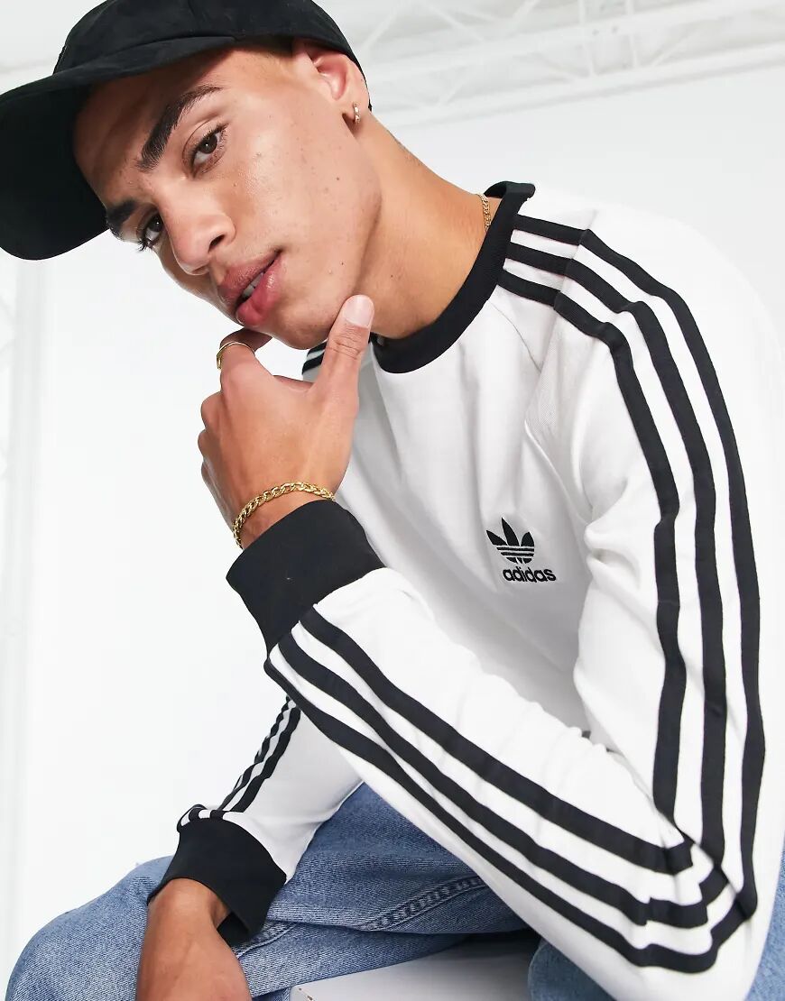 adidas Originals adicolor three stripe long sleeve t-shirt in white  White