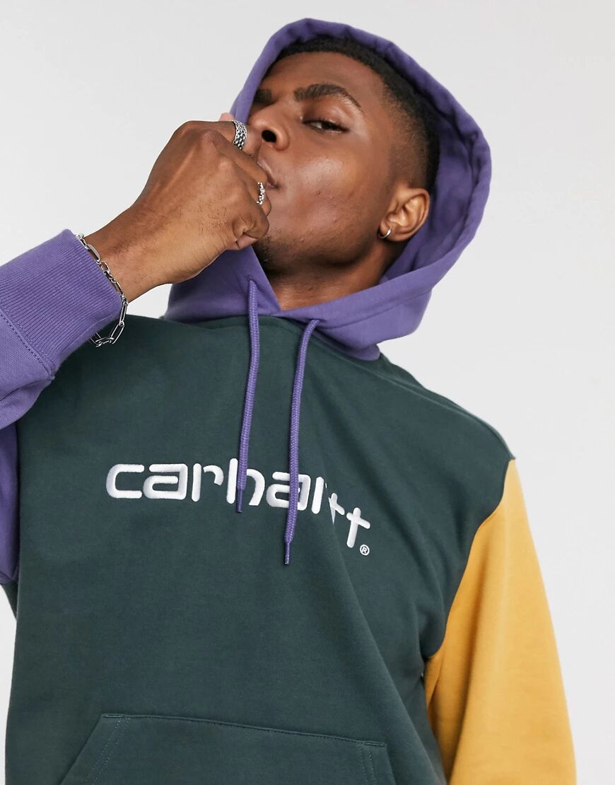 Carhartt WIP tricolor script logo hoodie in multi  Multi