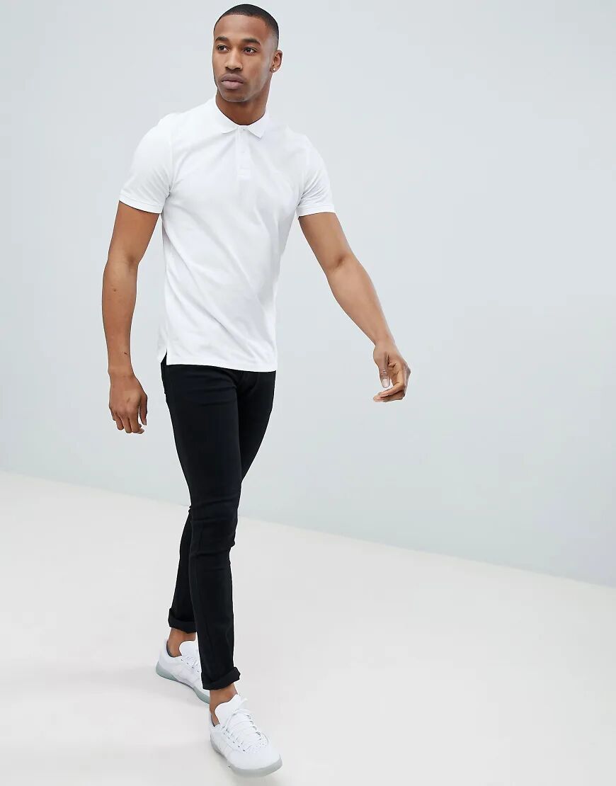 Jack & Jones Essentials slim fit pique logo polo in white  White