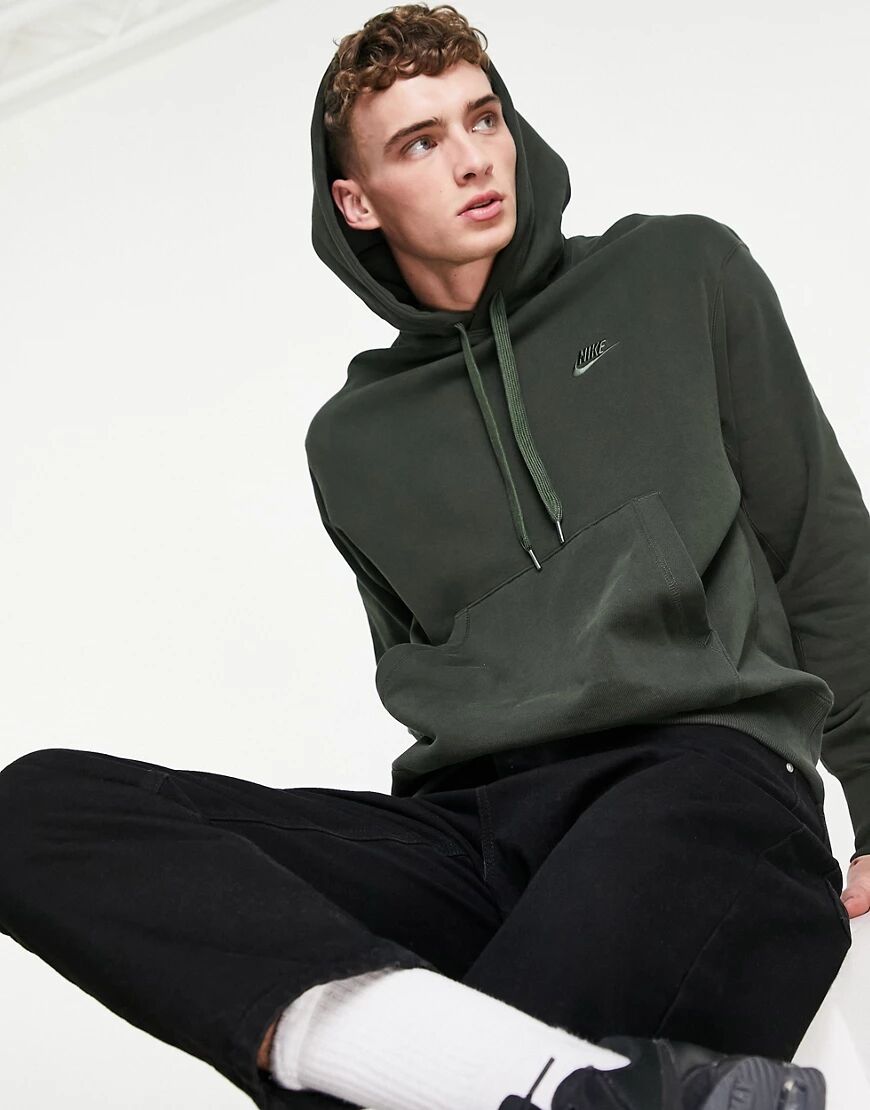 Nike Classic heavyweight premium hoodie in dark khaki-Green  Green