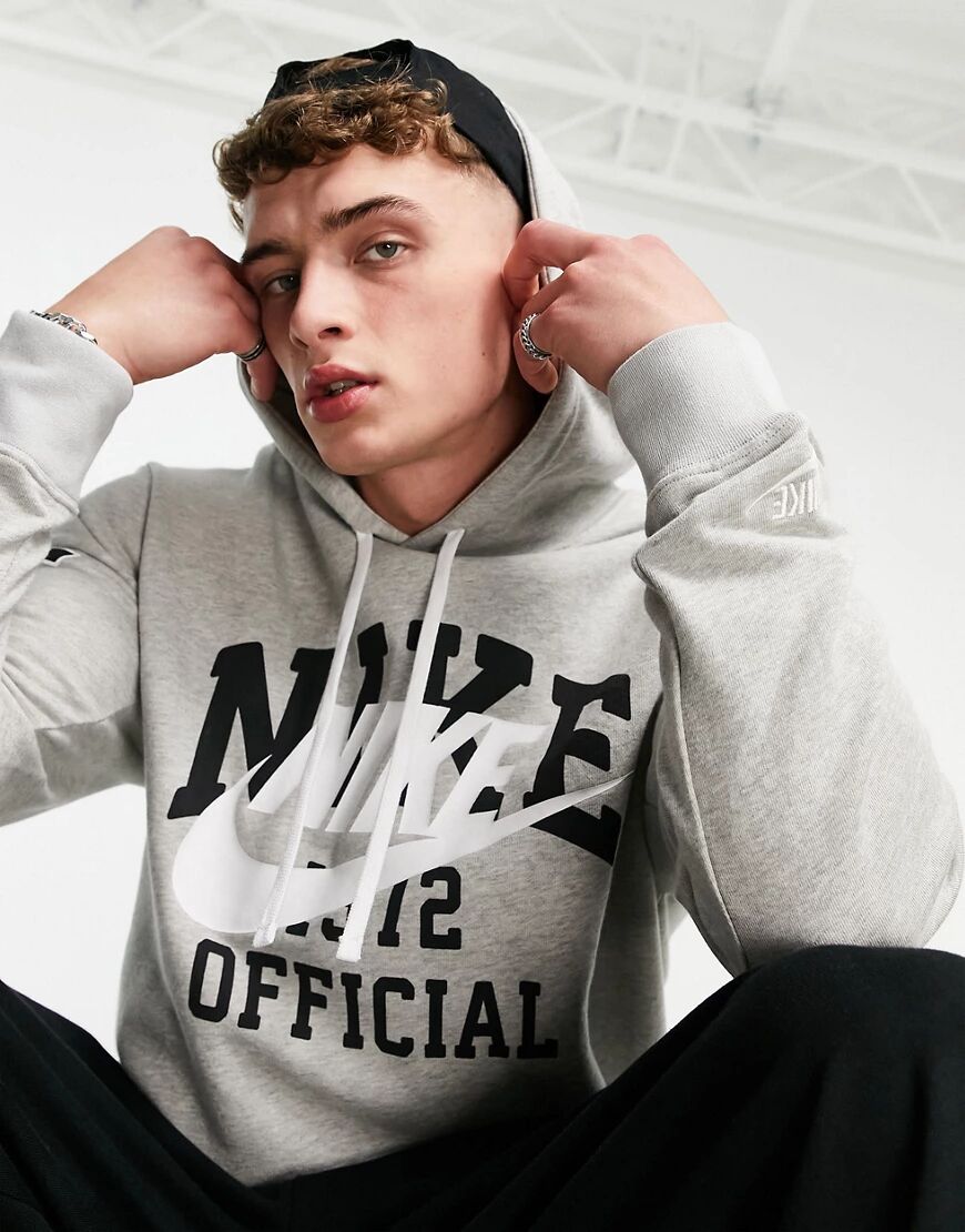 Nike Collegiate vintage print hoodie in grey  Grey