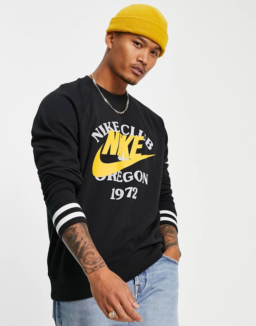 Nike Collegiate vintage print sweatshirt in black and gold  Black