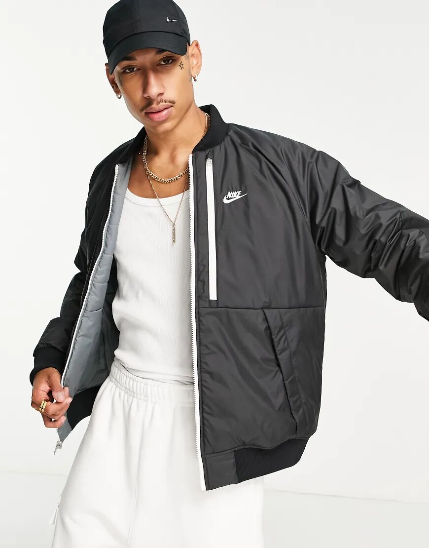 Nike Legacy Therma-FIT reversible padded bomber jacket in black and grey  Black