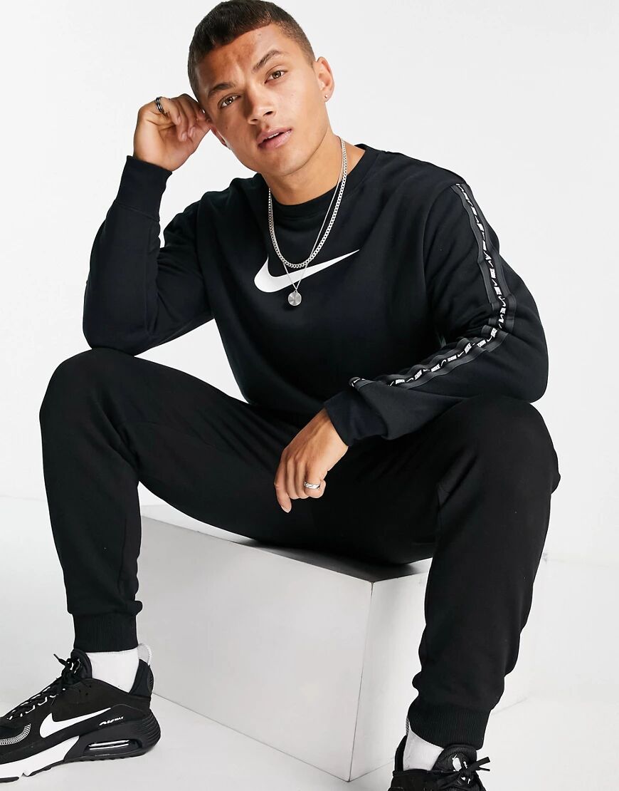 Nike Repeat taping fleece sweatshirt in black  Black