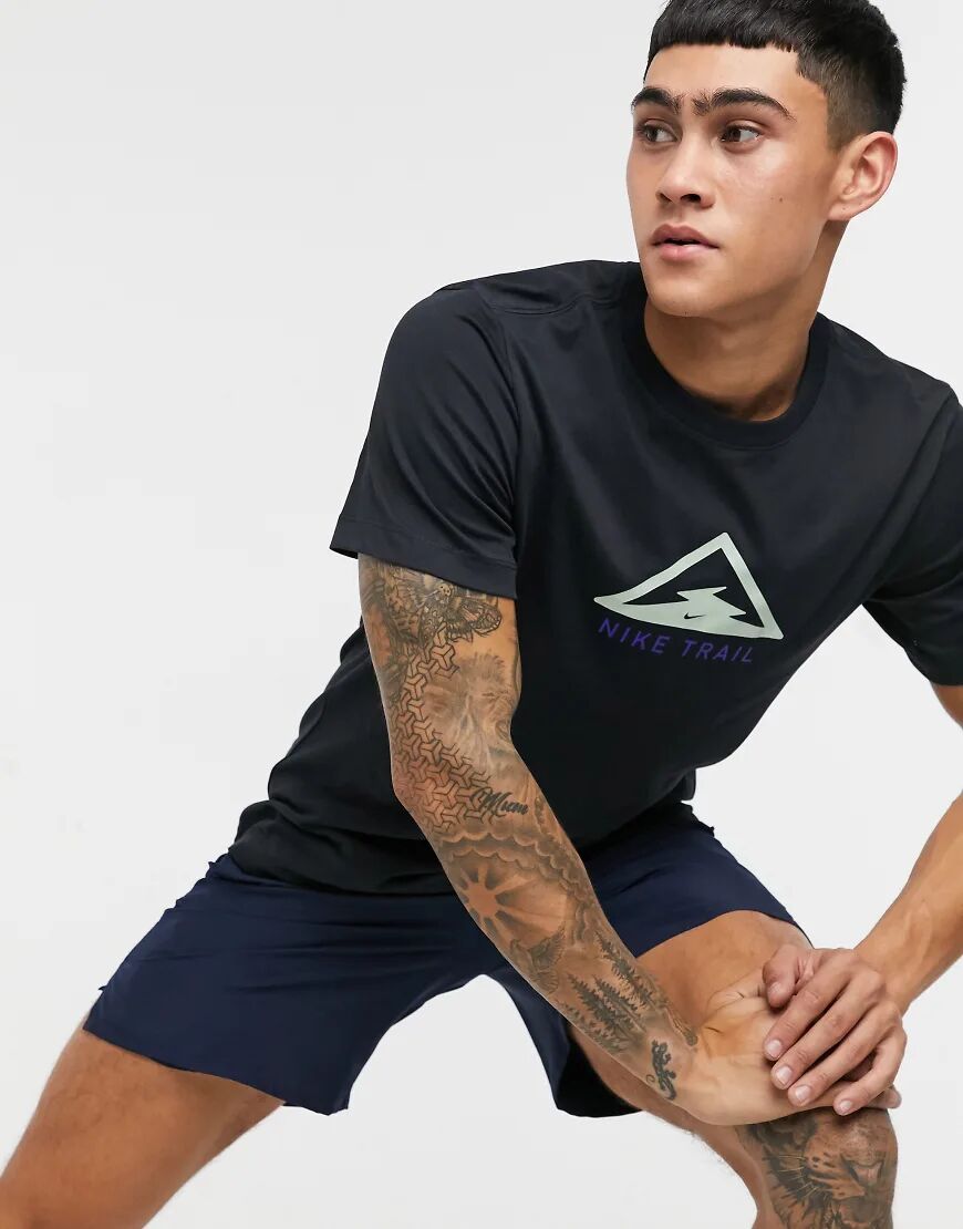 Nike Running Trail large logo t-shirt in black  Black