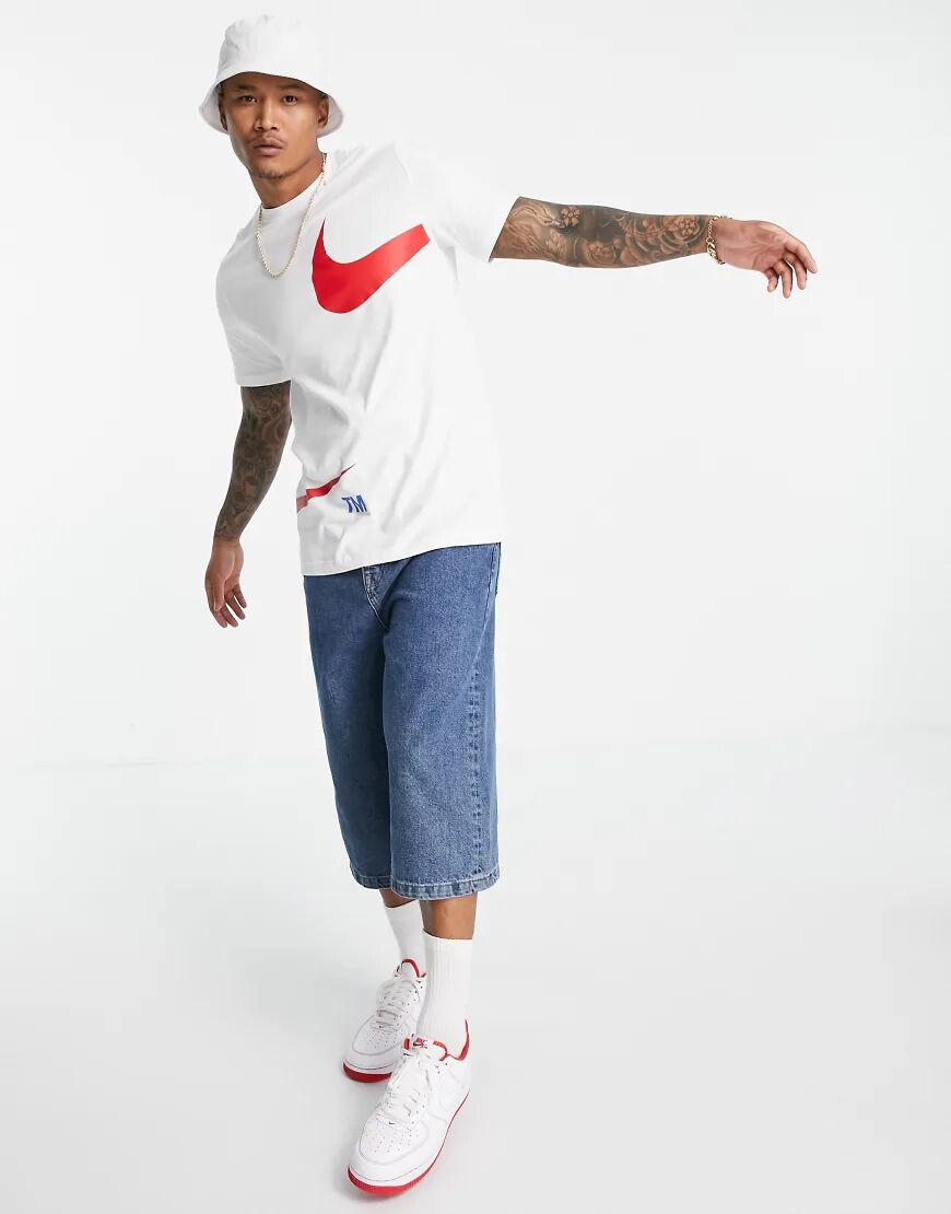 Nike Swoosh t-shirt in white and red  White