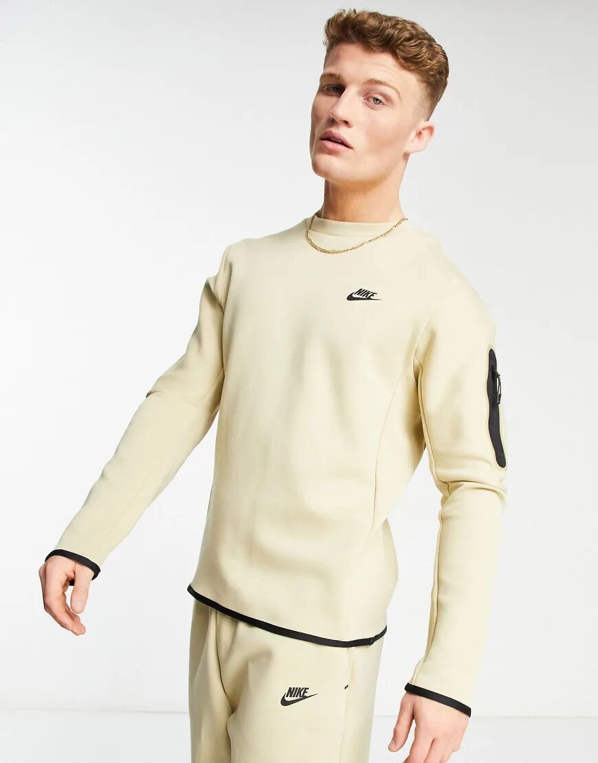 Nike Tech Fleece crew neck sweat in sand-Neutral  Neutral