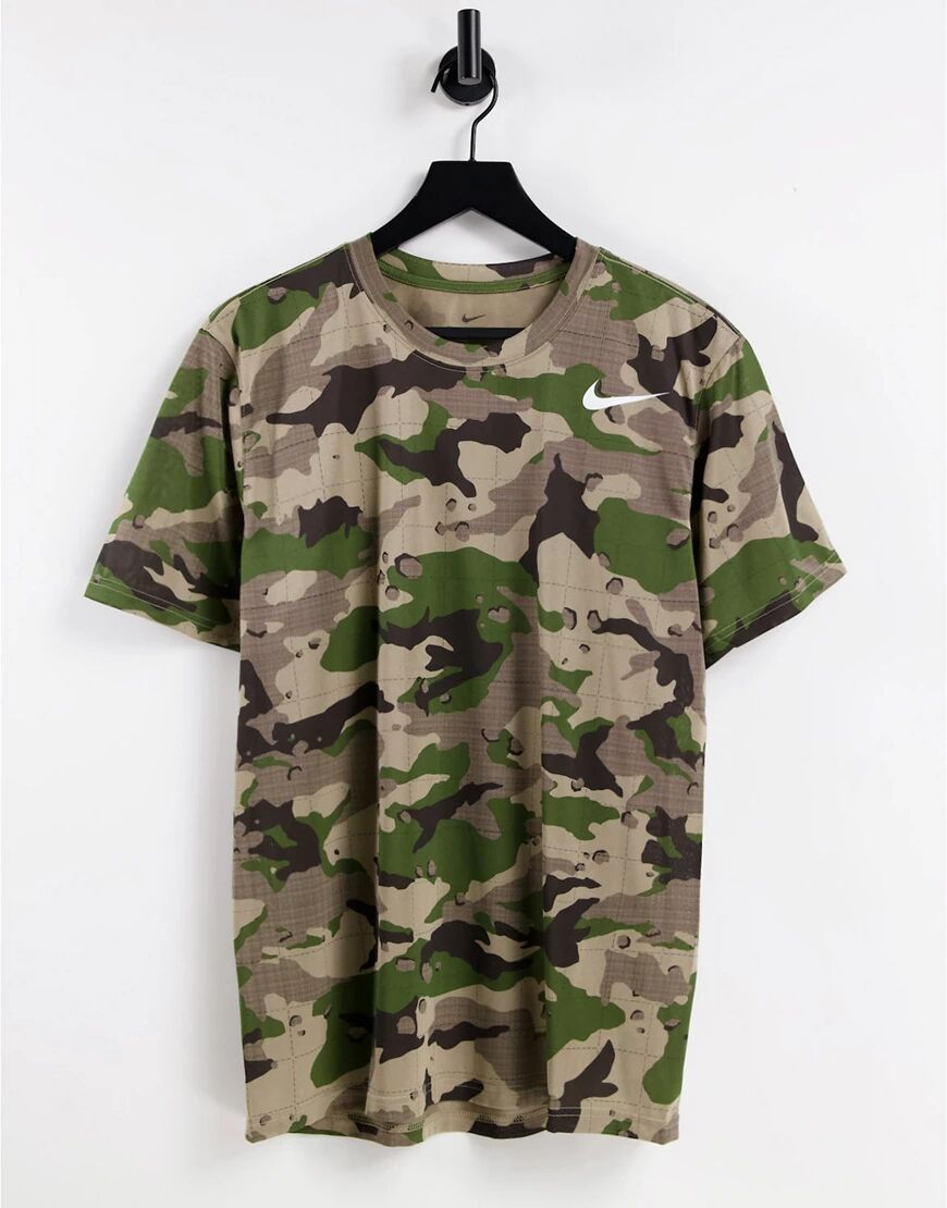 Nike Training Camo all over print t-shirt in khaki-Green  Green