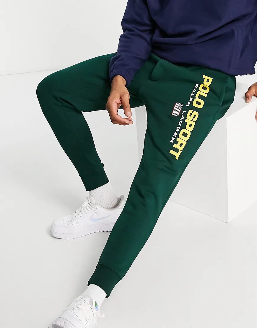 Polo Ralph Lauren Sport capsule retro flag logo cuffed joggers in green  Green