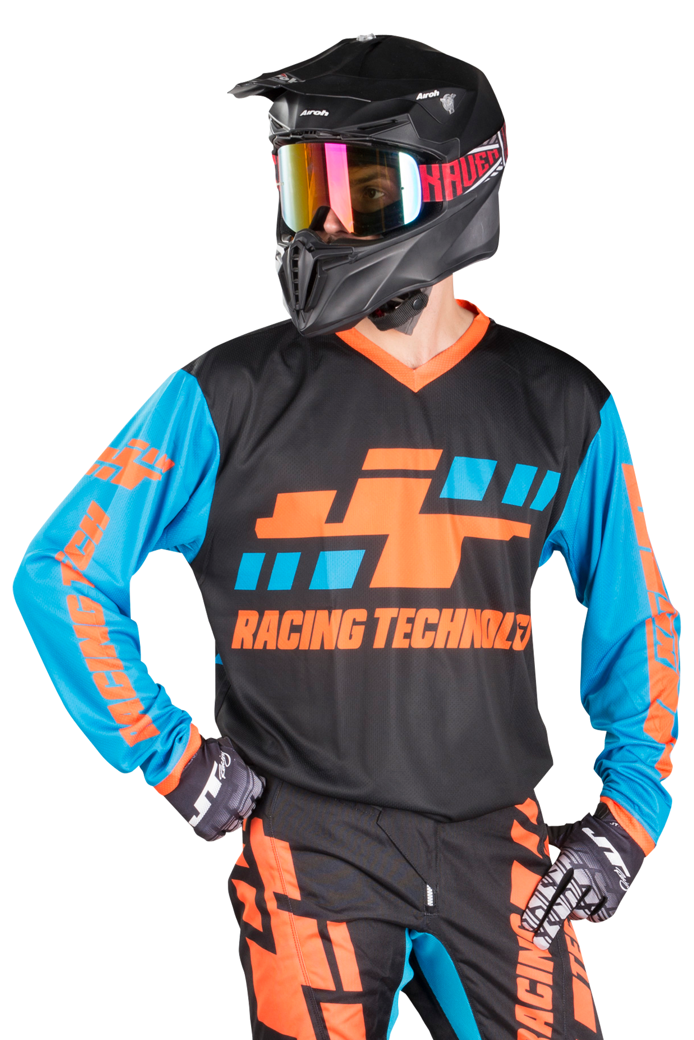 JT Racing Crosstrøye JT Racing Flo Tec-Megabyte Svart-Oransje-Cyan