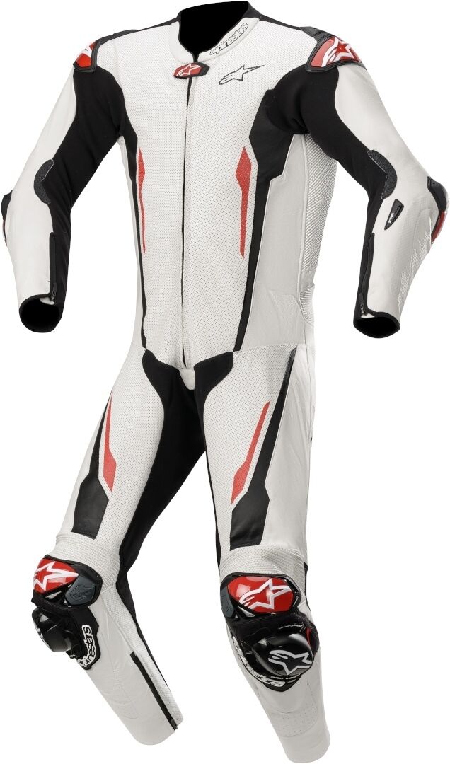 Alpinestars Racing Absolute Tech-Air Jednym Kawałku Perforowane Motocyklowe Skórzane Koloruczarny Biały