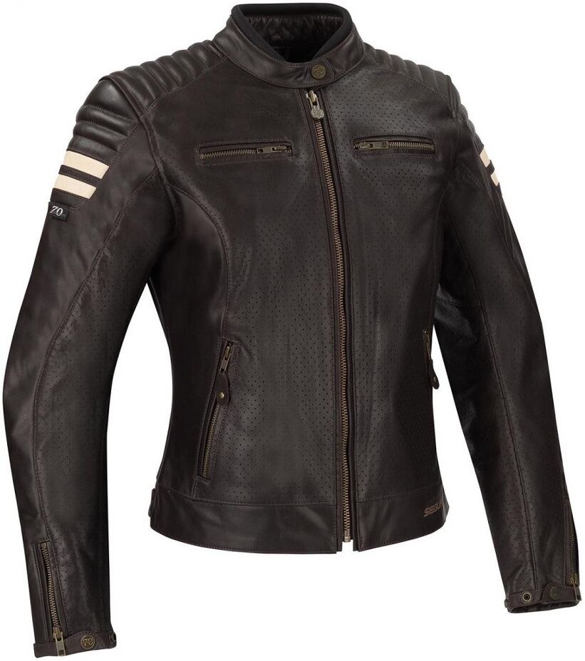 Segura Lady Stripe Perfo Jaqueta de couro moto feminina