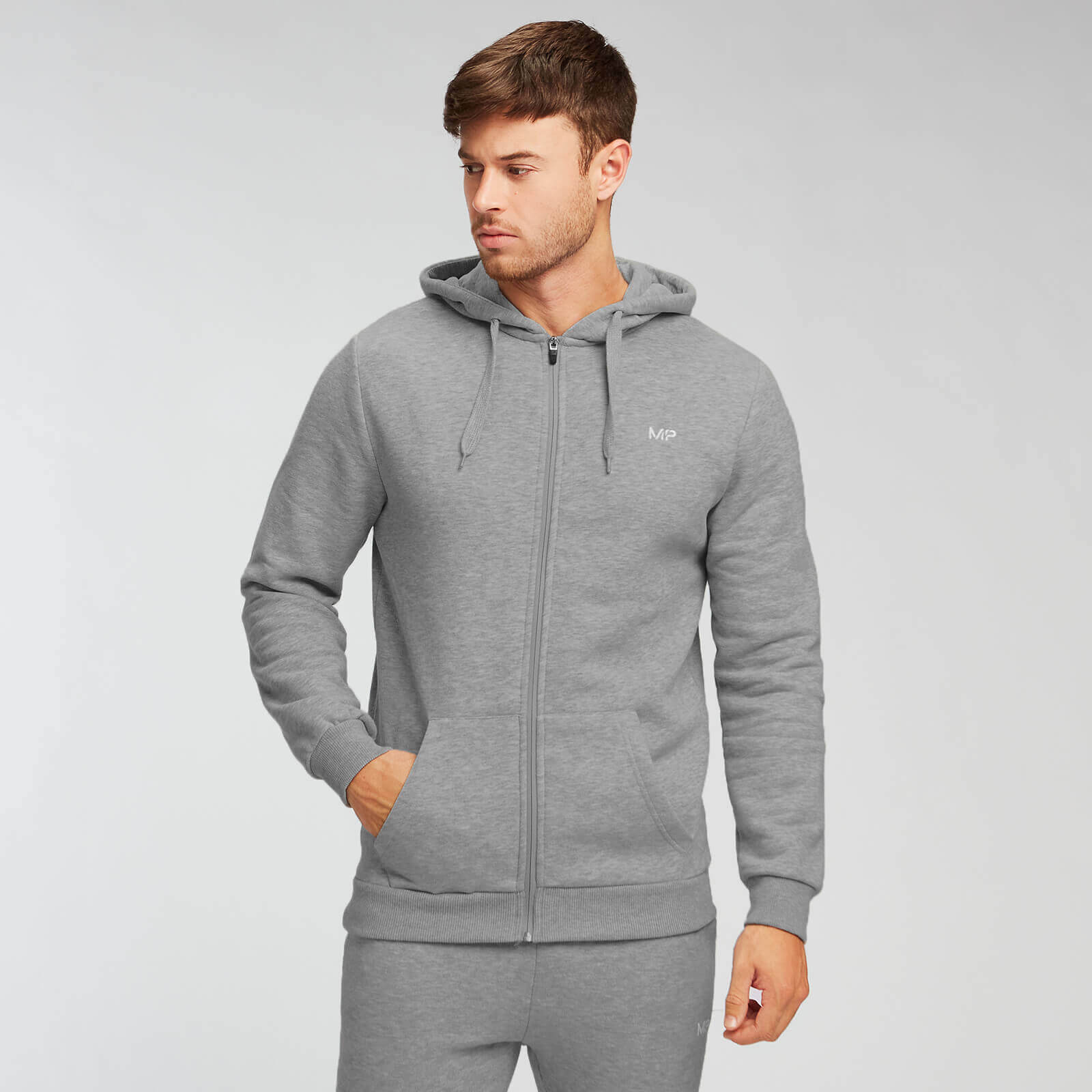 MP Essentials Zip Through Hoodie för män – Grå - XXXL