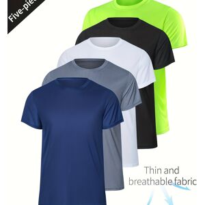 Temu 5-piece Men's Short Sleeved Ultra Light Sports T-shirt With Quick Drying And Lightweight Performance Suitable For Running, Basketball, Football Training, Fitness, And Gym Training Round Neck Top 5-pack Of Assorted Colors XL(42)