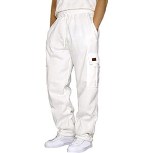 Snakell Mens Cargo Joggers Sweatpants Tracksuit Bottoms Pockets Casual Jogger Cotton Outdoor Elastic Waist Drawstring Pants Work Pants Regular Fit Sports Trousers for Gym Running Workout Pants (White, XXXXL)