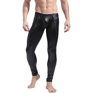 BaronHong Men's Faux Leather Tight Pants Man Night Club Metallic Leggings Long Trousers(Black,L)