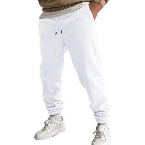 Snakell Men’s Casual Fleece Joggers Drawstring Sweatpants Trousers Cotton Jogging Tracksuit Pockets Outdoor Pants Work Pants Regular Fit Sports Joggers for Gym Running Workout Pants (White, XXXL)