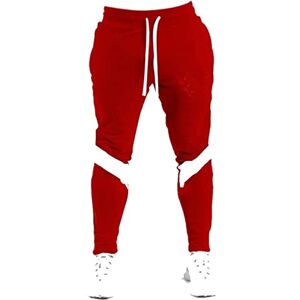 ABNMJKI Jogging Pants Men Cotton Pants Patchwork Sweatpants Men Running Pants Gym Training Trousers Marathon Jogging Sports Pants (Color : Red, Size : XXL)