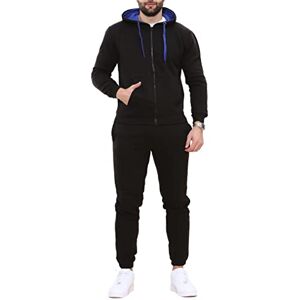 United xpaccessories Mens Long Sleeve Contrast Zip Up Hooded Fleece Gym Sports Joggers Full Tracksuit Basketball Top Tracky Bottom Black Blue L