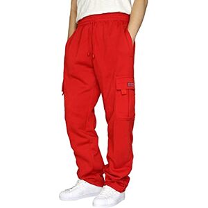 KJDWJKJRF Men's Jogging Bottoms Winter Fleece Lined Warm Training Trousers Fleece Plush Lined Jogger Trousers Sweatpants Winter Trousers Cargo Trousers Men with Pocket, red, XXL