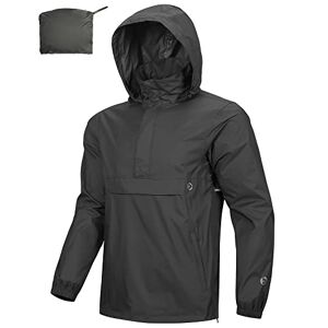 Outdoor Ventures Rain Jacket for Men Waterproof Pullover Lightweight Hooded Outdoor Raincoat Packaway Breathable Reflective Anorak Jacket for Travelling, Camping, Running, Hiking, Black L