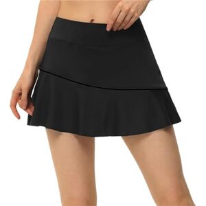 KYATON Tennis Skirt Tennis Running Skirts Sports Yoga Sports Fitness Skirts-Black - Black-S