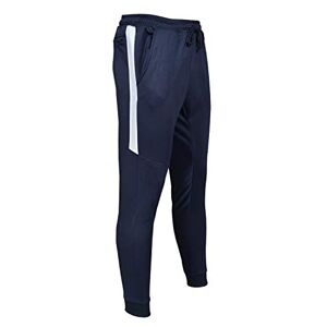 Weeklybargain Ltd Men Gym Slim Fit Trousers Tracksuit Bottoms Sports Joggers Sweat Track Pant Boys Running Exercise Causal Trouser (Medium, Navy with White Stripe)
