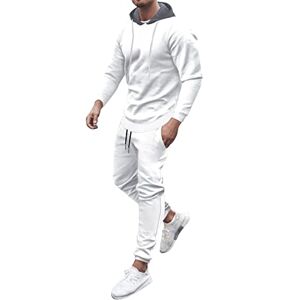 MUMEOMU Track Suits for Men Set Jogging Tracksuit Workout Athletic Full-Zip Hooded Running Tracksuit Casual Sports Jogger Sweat Suits Clothes Sports Sweatsuit 2 Piece Outfits For Men (White, XL)