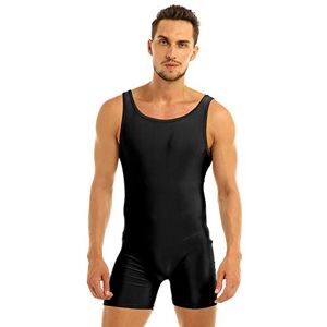 inlzdz Mens Spandex Bodysuit Dance Unitard Singlets Jumpsuit Body Shaper Fitness Sportswear Black M