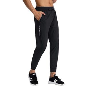 ABNMJKI Jogging Pants Men Running Pants Casual Jogger Trousers Thin Training Leggings Sweatpants Zipper Pocket Plus Size Male Gym Sport Pants (Color : Black, Size : S)