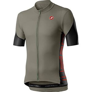 Castelli Men's Entrance V Jersey T-Shirt, Bark Green/Light Black/Fiery Red, M