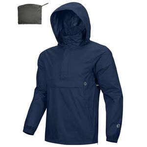 Outdoor Ventures Rain Jacket for Men Waterproof Pullover Lightweight Hooded Outdoor Raincoat Packaway Breathable Reflective Anorak Jacket for Travelling, Camping, Running, Hiking, Navy Blue L