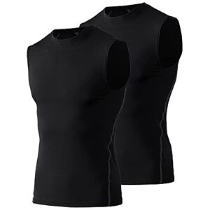 TopTie 2 Pack Mens Sport Compression Base Layer Athletic Sleeveless T-Shirt-02#Black-M