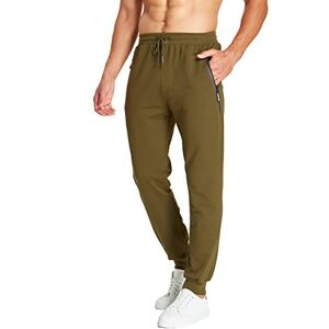 ZOXOZ Tracksuit Bottoms Mens Gym Sports Trousers Joggers Slim Fit Cotton Jogging Bottoms Zip Pockets Sweatpants Green M