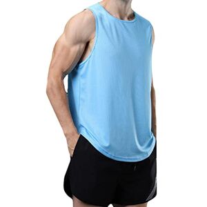 XiinxiGo Men's Vest Running Sleeveless T-Shirt Gym Tank Top Quick-Dry Sports Vest Training Basketball Fitness,Sky Blue,XL