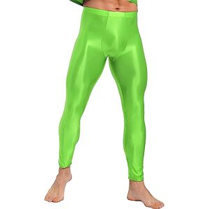 CHICTRY Mens Compression Long Pants Bulge Pouch Tights Trousers Seamless Running Base Layer Leggings Fluorescent Green XXL