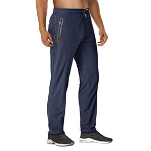 HOPATISEN Mens Slim Fit Pants Breathable Training Trousers Fast Dry Athletic Bottom Drawstring Gym Bottom Navy Blue