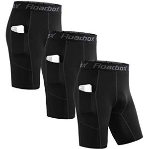 Roadbox Compression Shorts Mens 3 Pack with Pockets, Sports Underwear Base Layer Shorts, Quick-Drying Fabric Protect Leg Skin, for Running, Gym, Shorts, Cycling, Rugby