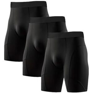 HOPLYNN Men's Long Compression Shorts Cool Dry Sports Tights Sports Undershorts Running Base Layer Shorts-3Black-2XL