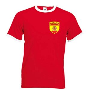 Spain Spanish Espana Retro Shield Football Team National T-Shirt Jersey (Medium) Red//White