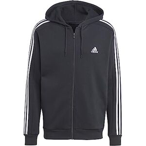 adidas Men Essentials Fleece 3-Stripes Full-Zip Hooded Track Top, S Black/White