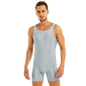 Agoky Men's Stretchy One Piece Sleeveless Unitard Bodysuit Workout Dance Boy Leg Bikini Leotard Jumpsuit Silver-gray Large